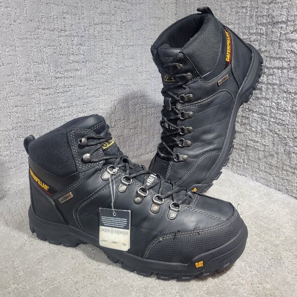 Caterpillar Threshold Mens Size 13M Black Leather Waterproof Steel Toe Work Boot - Picture 7 of 11